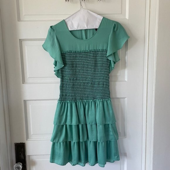 BCBGMaxAzria Aqua Mini Dress with Navy Details, XXS - Picture 1 of 7